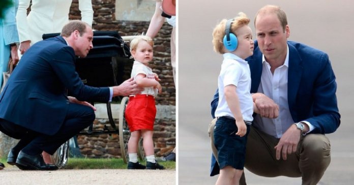 Por que o príncipe William se agacha sempre que fala com o filho?