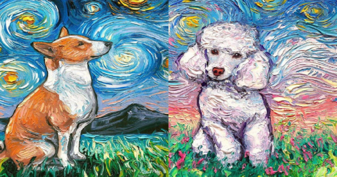 Artista homenageia Van Gogh e reproduz ‘A Noite Estrelada’ com cachorros