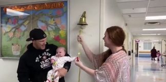 Bebê de 4 meses tocou o sino da vitória após vencer uma batalha difícil contra o câncer