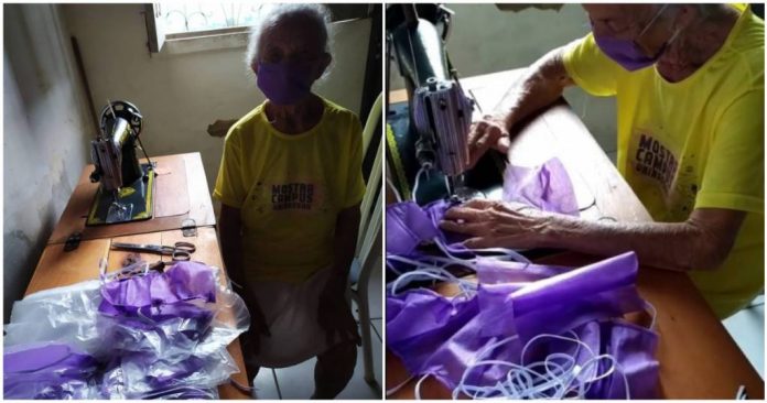 Vózinha de 87 anos faz máscaras protetoras e as distribui gratuitamente