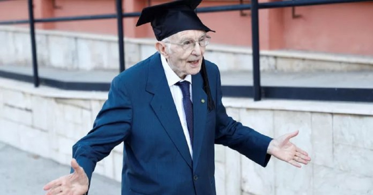 agrandeartedeserfeliz.com - Vovô italiano de 96 anos é a pessoa mais velha a se formar no país