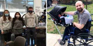 Estudantes reestruturam cadeira de rodas para que marido de professora possa passear com o filho