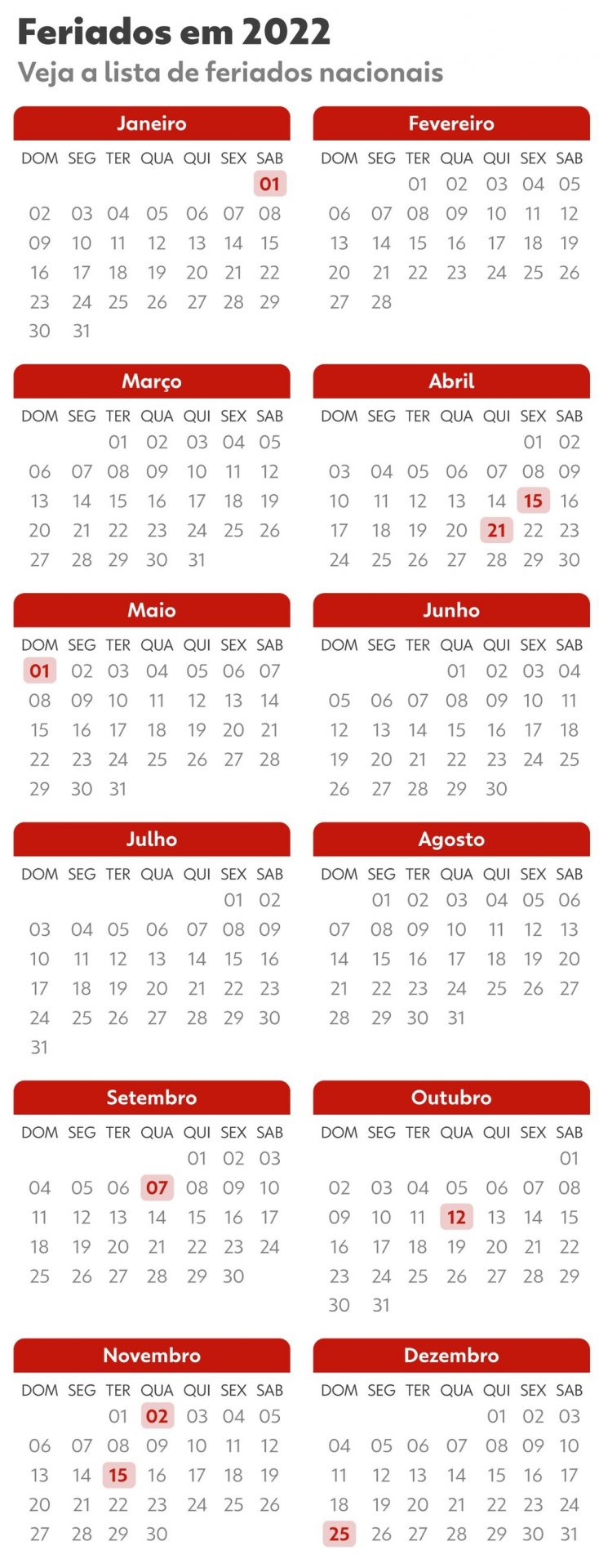 agrandeartedeserfeliz.com - Feriados de 2022: confira o calendário completo