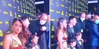 Messi não permite que sua esposa seja retirada das fotos após premiação e a imagem viraliza