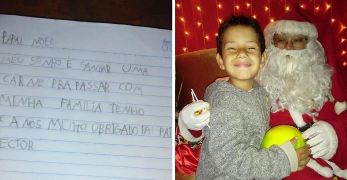 ‘Meu sonho é ganhar uma carne para passar com a minha família’, escreve menino em carta ao Papai Noel