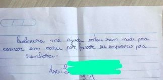 Estudante que escreveu bilhete implorando por comida à professora ganha vaquinha no Paraná