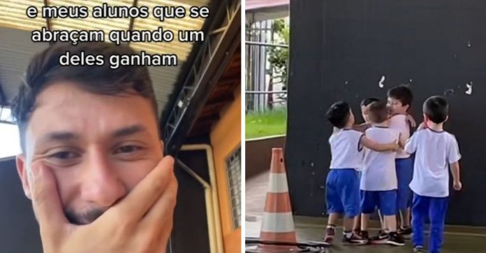 Em vídeo, professor se emociona com sensibilidade dos alunos: ‘Eles se abraçam quando um ganha’