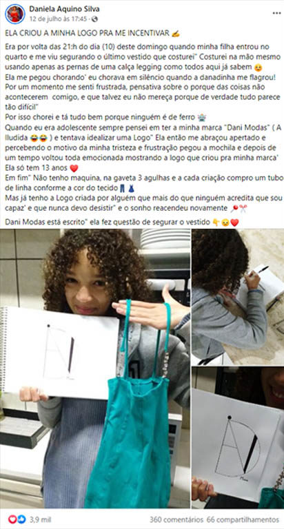 agrandeartedeserfeliz.com - Após ver mãe chorando, filha cria logomarca para incentivar mãe a ter sua própria marca de roupas