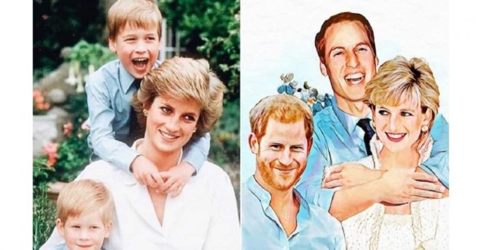 Artista une Princesa Diana com Harry e William, já adultos, e seus netos; confira as ilustrações!