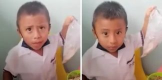 Menino guarda parte da merenda da escola para levar para sua mãe comer em casa