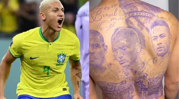 Richarlison tatua rostos de craques e frase enviada a ele por Pelé: ‘Você fez o Brasil sorrir’