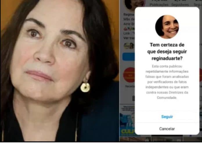 Instagram alerta quem tenta seguir Regina Duarte: ‘Tem certeza?’