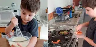 Mãe ensina o filho de 10 anos a cozinhar para que ele nunca exija da esposa: “Ele tem que aprender”