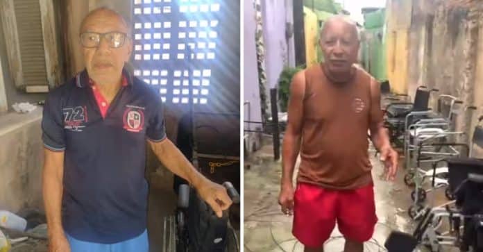 Vovô conserta cadeiras de rodas descartadas em lixão e doa para pessoas com deficiência no Ceará