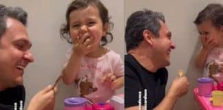 Menininha de 2 anos viraliza ao ‘vender’ colher por R$ 95 ao pai e cair na gargalhada – ASSISTA!